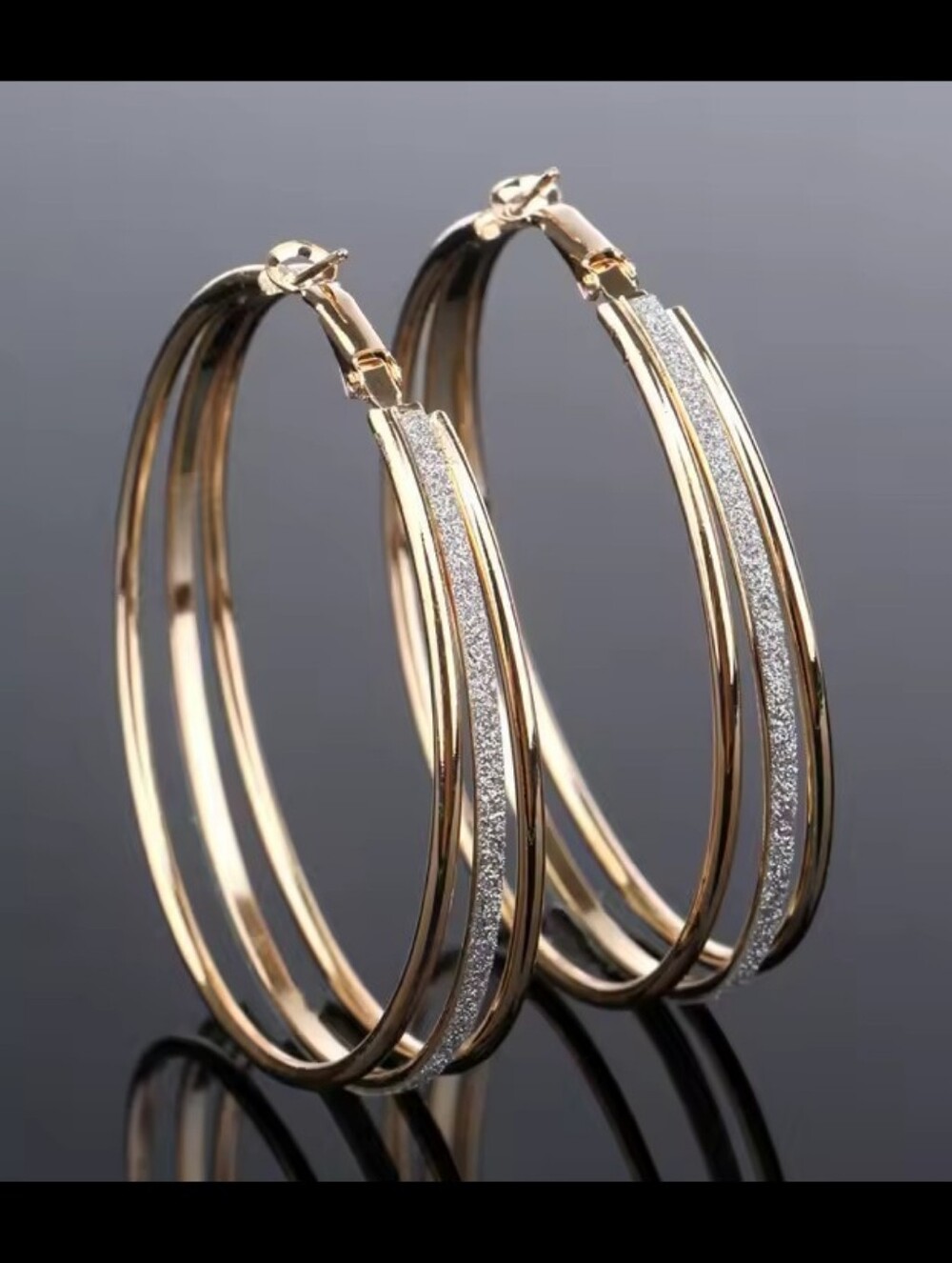 Gold Hoop Earrings Women's Large Dangle New G17